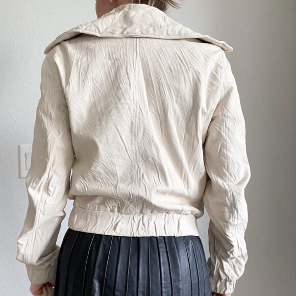 Vintage Express Genuine Leather Moto Jacket – Ivory Cream | Size Small - Picture 6 of 16